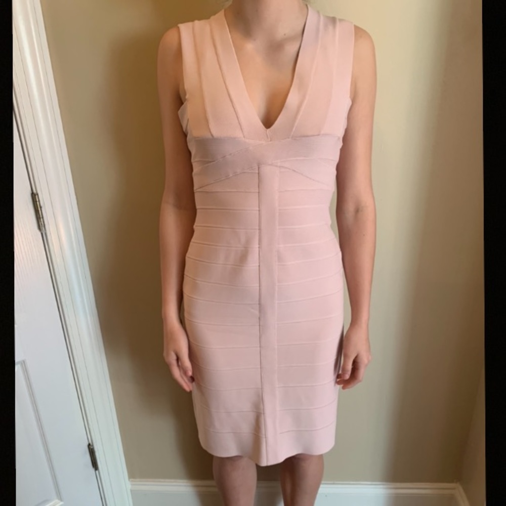 Herve Leger pink-beige bandage dress